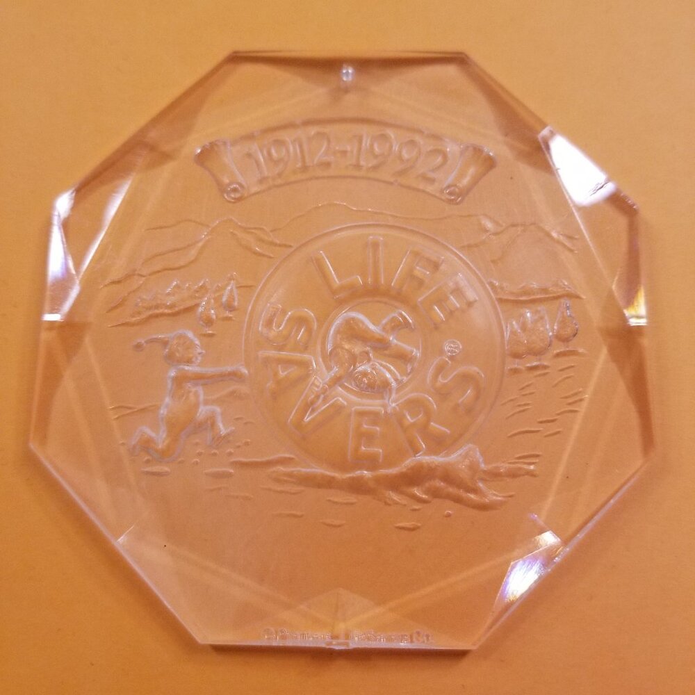 Rare 1992 Lifesavers Elf Snowball Clear Acrylic Ornament Collector's Item